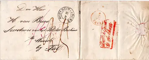 Preussen 1848, K2 MÜHLHEIM A.D. RUHR auf Porto Brief n. Wamel bei Tiel, NL