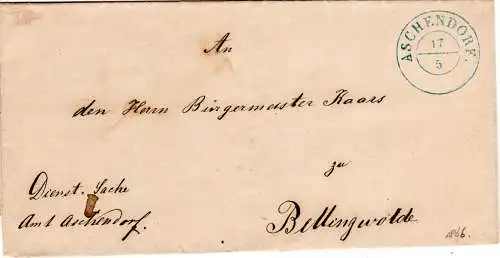 Hannover 1866, K2 ASCHENDORF auf Dienst Brief n. Bellingwolde, NL. 