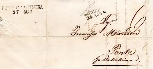 Italien Lombardei 1845, L2 Lecco auf Brief m. rs. Ank.Stpl. Ponte In Valtellina