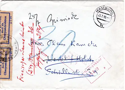 BRD 1959, Brief m. zur Ermittlung des Absenders geöffnet Etikett d. OPD HAMBURG