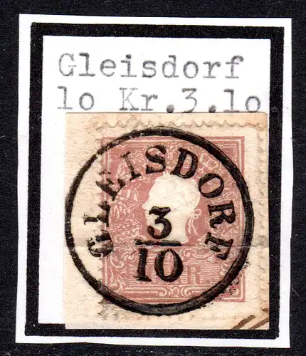 Österreich, 10 Kr. auf schönem Briefstück m. Steiermark-K1 GLEISDORF