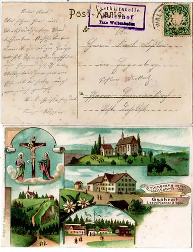 Bayern 1903, Posthilfstelle MAIERHOF Taxe Waltenhofen auf Gschnait Litho-AK 