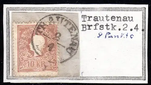 Österreich, 10 Kr. auf schönem Briefstück m. Böhmen-K1 TRAUTENAU