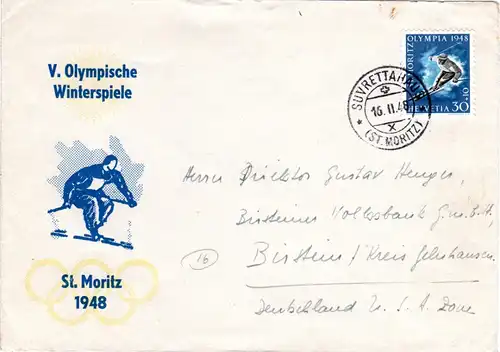 Schweiz 1948, 30 C. auf Sonder Umschlag V. Olympische Winterspiele