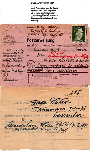 DR 1945, 2x30 Pf. auf später Überroller-Postanw. v. Lichtenfels n. Österreich 