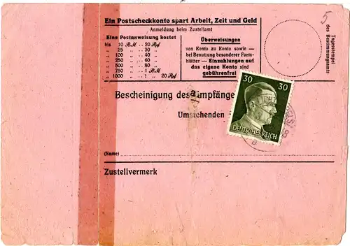 DR 1945, 2x30 Pf. auf später Überroller-Postanw. v. Lichtenfels n. Österreich 