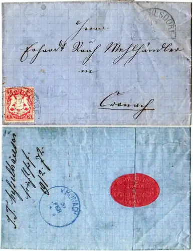 Bayern 1872, HKS REICHELSDORF auf Brief m. 3 Kr. v. Mühlhof n. Cronach