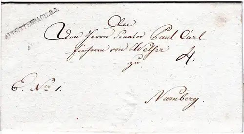 Bayern 1820, L1 ALTSITTENBACH.R.3. auf schönem Brief v. Hersbruck n. Nürnberg. 