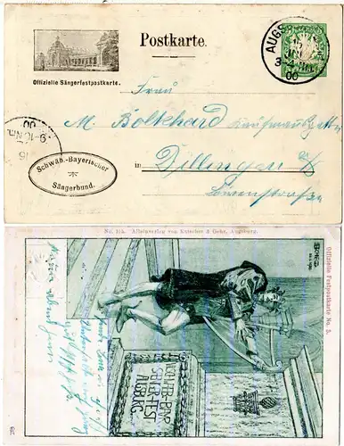 Bayern 1900, 5 Pf. Privat Ganzsache Augsburg 7. Schwäb.-Bayr. Sängerfest