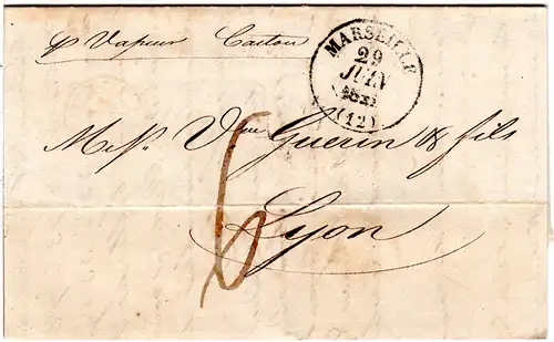 Italien Neapel 1841, Schiffsbrief v. Napoli n. Frankreich "par vapeur Caitou"