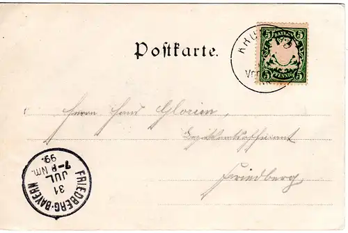 Bayern 1899, seltener K1 KRUMBAD (Helbig 150) klar auf Gruss aus AK m. 5 Pf.