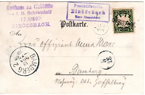 Bayern 1900, Posthilfstelle EINÖDSBACH Taxe Oberstdorf auf AK m. Aushilfstempel