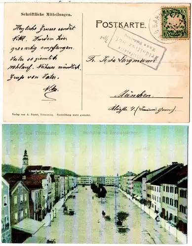 Bayern 1907, Posthilfstelle FRIDOLFING Bhf. Taxe Fridolfing auf AK m. 5 Pf.