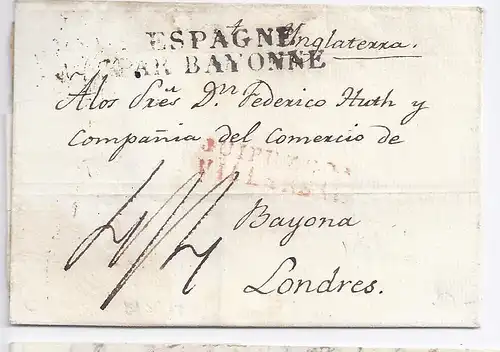 Spanien GB 1827, L2 Guipuzcoa Villareal in rot auf Brief nach London. #379