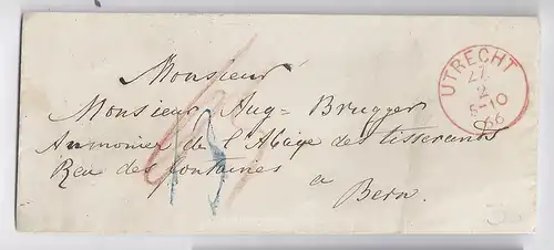 NL Schweiz 1866, Utrecht in rot auf Franco Brief nach Bern. #1321