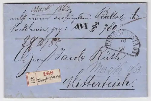 Bayern 1863, HKS Burgkundstadt auf Begleit Brief n. Mitterteich. Inhalt! #2220