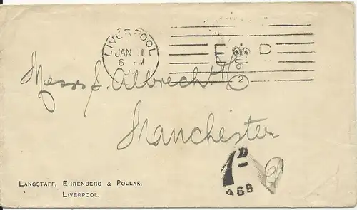 GB 1902, Maschinenstempel Liverpool ER auf Brief m. Porto Stempel 1D. #1038