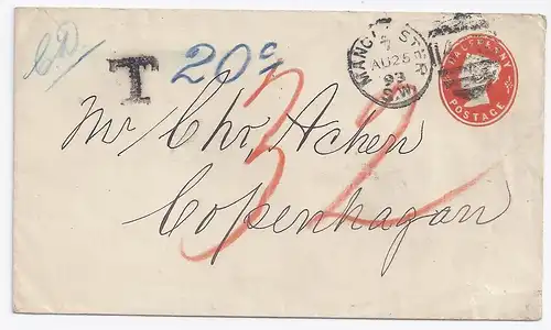 GB Dänemark 1893, Porto "32" öre f. unterfr. Ganzsache Brief v. Manchester #1429
