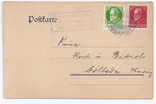 Bayern 1920, Posthilfstelle Untergrainau auf Karte m. 5+10 Pf.(Helbig 300). #381