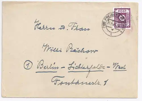 SBZ 1945, EF 40 Pf. auf  Brief (Porto bis 500 g) v. Freiberg Sachsen.  #1052