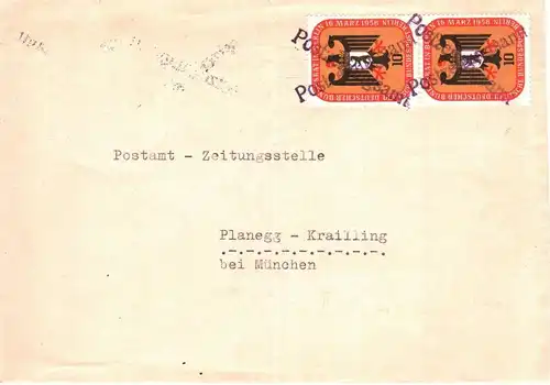 Berlin, Brief m. 2x10 Pf. u. Entwertung "POSTZEITUNGSAMT" nach Planegg. #2661