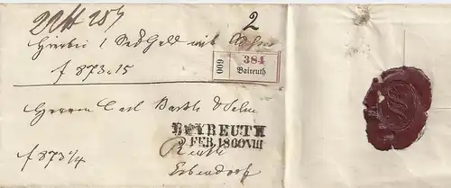 Bayern 1860, L2 Bayreuth auf Paket Brief m. Klebezettel n. Reuth Erbendorf. #3