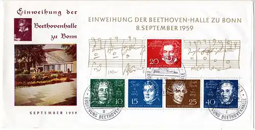 BRD 1959, Beethoven Block auf schönem FDC