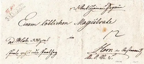 Österreich 1843, R1 FALKENAU auf Dienstbrief n. Horn