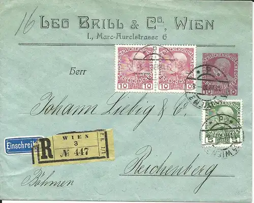 Österreich 1910, 10 H. Reko Privat Ganzsache m. Zusatzfrankatur v. Wien  