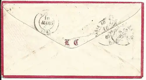 Frankreich, 20 C. auf gedrucktem Rotrand Zier Brief m. rs. Monogramm v. Amiens