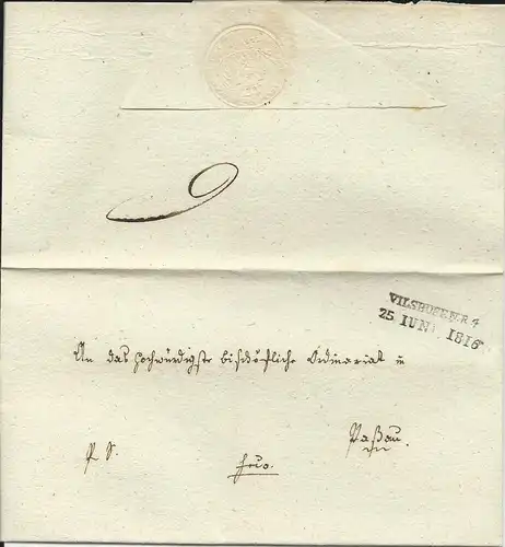 Bayern 1816, L2 VILSHOFEN R.4. auf sehr schönem Franko Brief n. Passau