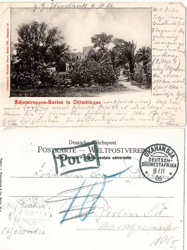 DSWA 1906, sw AK als Feldpost Karte v. Otjosondu ab OKAHANDIA m. Porto-Stempel