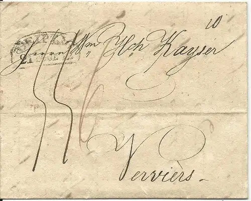 Sachsen 1832, Porto Brief aus Cottbus n. Belgien m. Stpl. LEIPZIG 