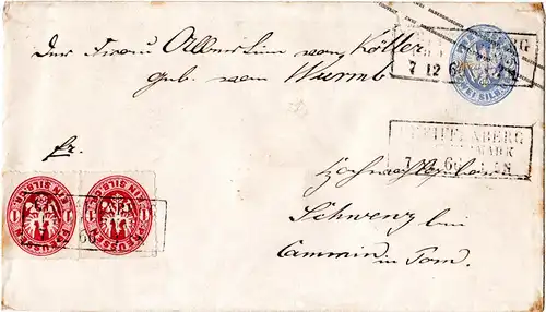 Preussen, Paar 1 SGr. als Zusatzfr. auf 2 SGr. Ganzssache Brief v. GREIFFENBERG