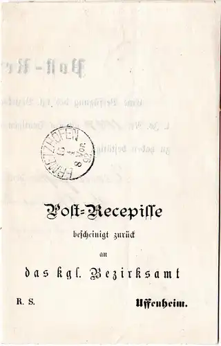 Bayern 1892, Post-Recepisse m. K1 ERMETZHOFEN n. Uffenheim