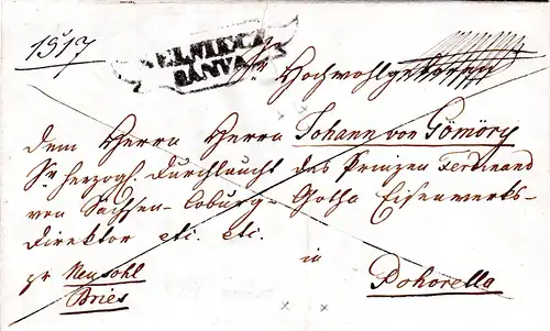 Österreich 1844, Ungarn Zier-R2 SELMIECZ BANYA auf Einschreiben Brief n Pohorela