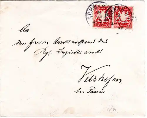 Bayern 1889, K1 SCHWABING auf Brief m. Paar 10 Pf. 