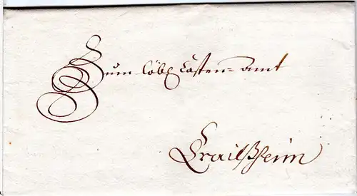 Bayern 1760, gesiegelter Faltbrief v. ANOLZBACH (Ansbach) n. Crailsheim