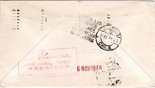 USA-Chile u. retour 1946, Mischfrankatur auf Panagra Air Mail Test Brief