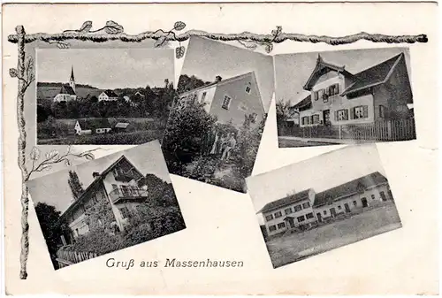 Massenhausen, Schule u. diverse Gebaüde, gebr. sw-Mehrbild AK