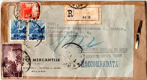 Italien 1949, 4+Paar 15+50 L. auf eingeschriebenem Muster ohne Wert v. MILANO