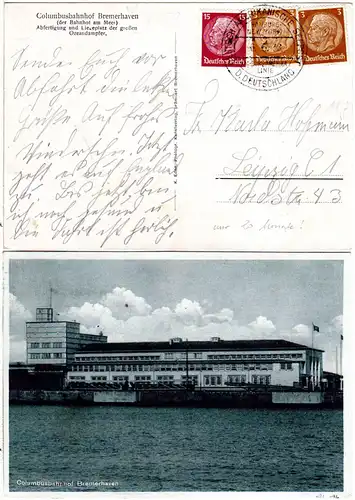 DR 1938, Deutsch Amerikanische Seepost Hamburg New-York HAL auf Karte m 3 Marken