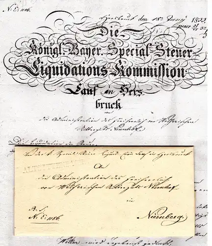Bayern 1833, L1 ALTSITTENBACH auf Brief v. Hersbruck n. Nürnberg.