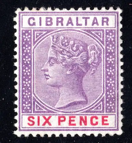 Gibraltar 13, ungebr. 6d violett mit Originalgummi u. Falzresten