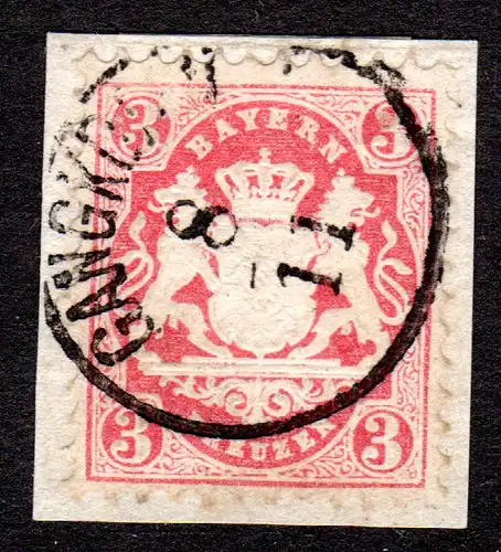 Bayern, Zierstempel GANGKOFEN auf Briefstück m. 3 Kr. Geprüft.