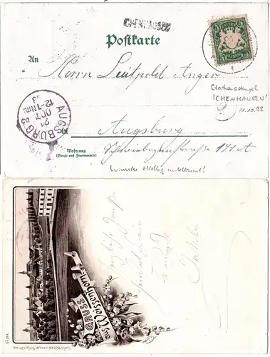 Bayern 1893, Stationsstpl. ICHENHAUSEN auf Weissenhorn AK m. Bahnpost KRMB-GZBG