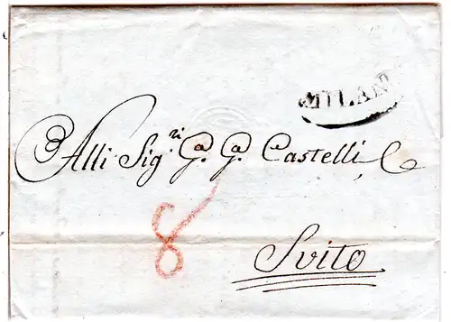 Lombardei 1806, Ovalstpl. MILANO auf Porto Brief n. Gersau, Schweiz
