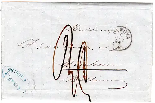 Italien Sardinia 1868, K1 GENOVA auf Porto Brief n. Arnheim, NL.