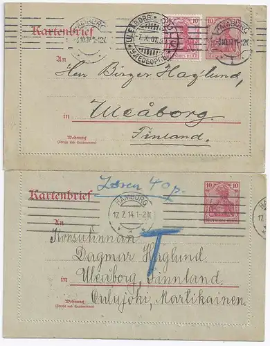 DR Finnland, 2 Karten Briefe v. Hamburg,1mal mit  Porto 40 Penni. #318