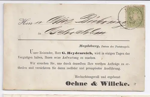 Bayern, 1 Kr. Vertreter Avis Karte (Magdeburg) v. K1 HOF n. Aschersleben. #696